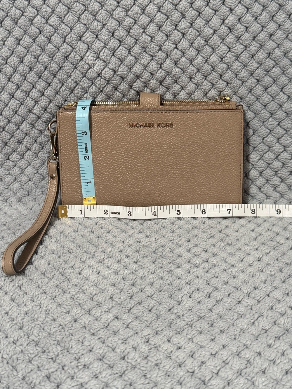 Michael Kors Taupe Pebble Leather Wristlet